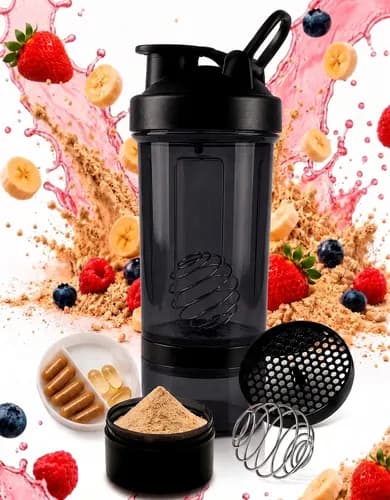 Coqueteleira Shaker Academia Compartimento 600ml Shaikeira Suplementos Whey Cápsulas Comprimidos Fit Home Safe Home