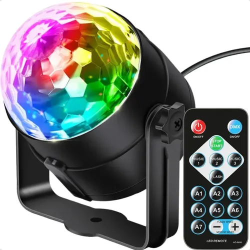 Mini Globo LED Laser RGB Giratorio com Controle Remoto Bivolt 30W Festa Balada Dj Discoteca Projetor Bola Maluca EX Decor