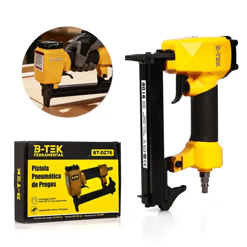 Grampeador Pinador Pneumático 2 em 1 B-TEK DZ-76 Grampo 80/16 e Pino 18GA de 6 a 16mm Tapeceiro Pregar Sofá Estofado Madeira MDF Rodapé Pistola de Pregos Ar Comprimido
