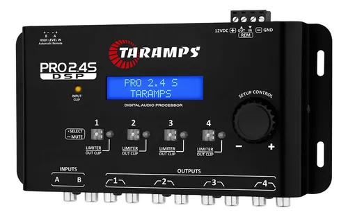 Processador de Áudio Digital Taramps Pro 2.4S para Som Automotivo com Crossover e Equalizador 15 Bandas