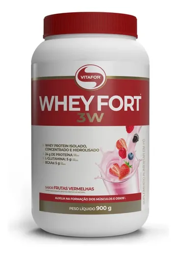 Suplemento Alimentar Whey Fort 3W Sabor Frutas Vermelhas 900g Vitafor